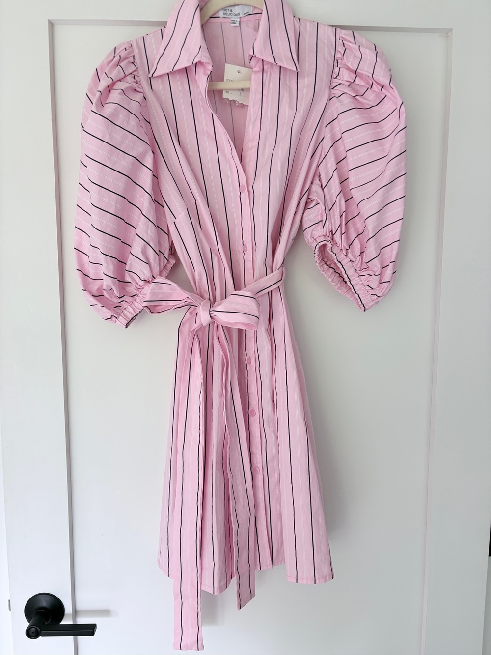 Hot & Delicious, Pink Striped Puff-Sleeve Shirt Dress NWT